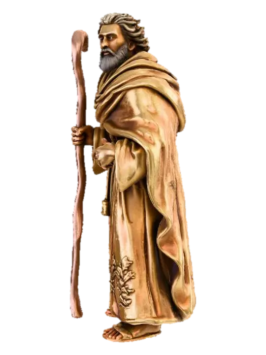 Saint Joseph, a medieval-style manger figurine, wrapped in a simple cloth cloak,… 3D model, vytvořený pomocí AI