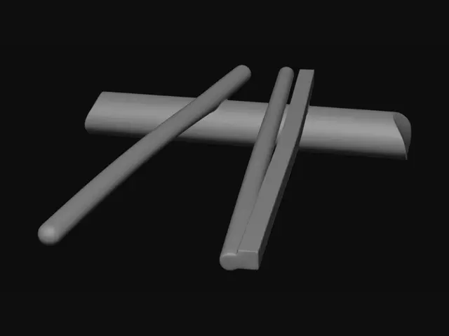 3D model for Crossed chopsticks on a wooden rod