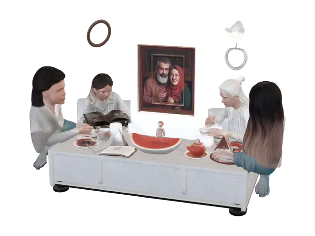 A highly detailed 3D collectible sculpture called "Shared Perspectives". At the… - Emotional 3D model, vytvořený pomocí AI