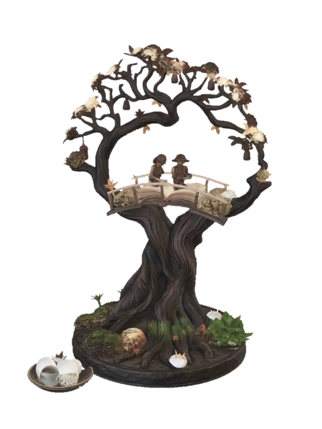 A highly detailed collectible 3D sculpture called "The Bridge of Generations". At…-3D-modell, genererad av AI