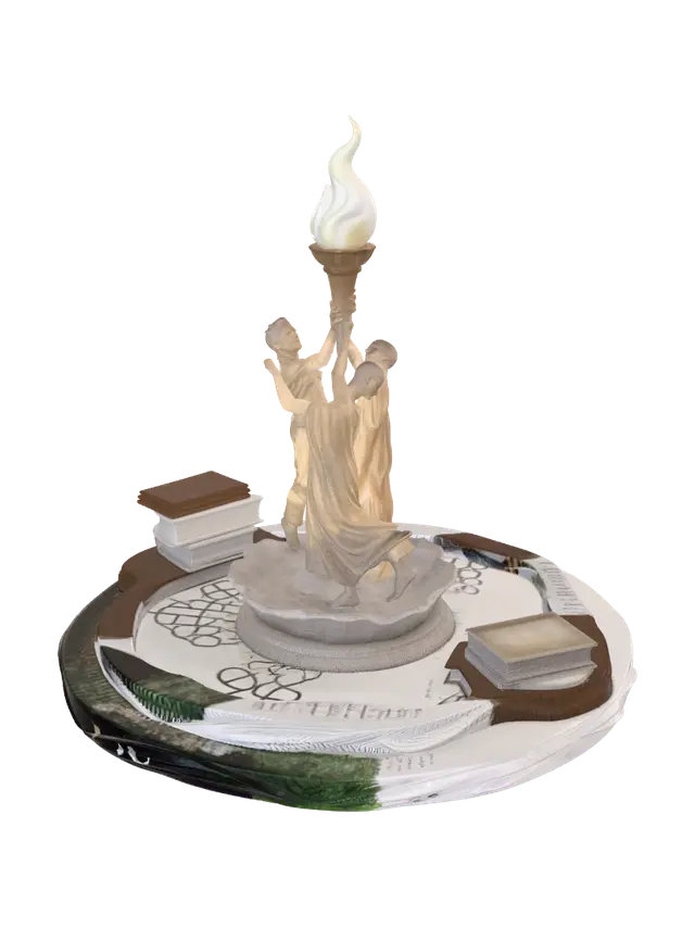 A highly detailed 3D collectible sculpture called "Passing the Torch". Flowing… - Twilight 3D model, vytvořený pomocí AI