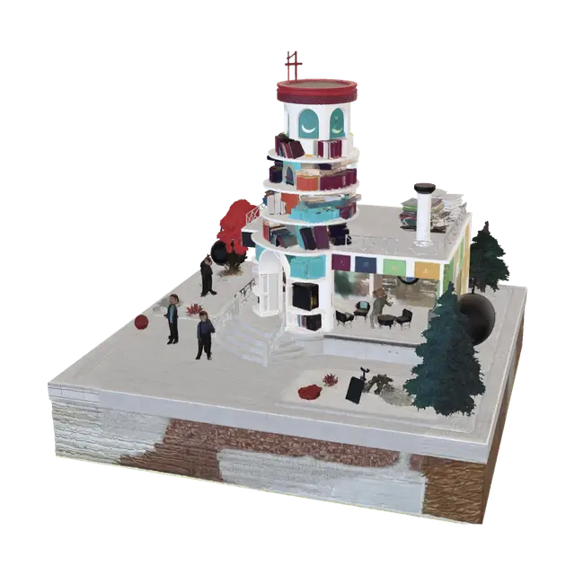 A highly detailed collectible 3D sculpture called "The Lighthouse of Everyday Peace".… - Plaza 3D model, vytvořený pomocí AI