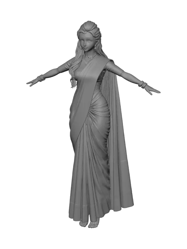 3D model for Indigo Silk Sari with Golden Borders