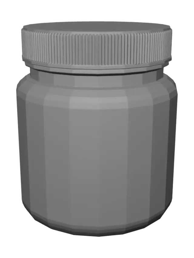 3D model for A simple object in the shape of a pill container. Simmetrical. Roughly 3 inches by 2 inches, the cap bigger than the body with not alot of details