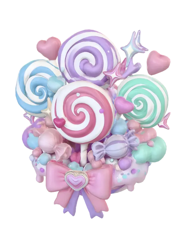 Sweet Swirl Candy Bouquet 3D model, vytvořený pomocí AI