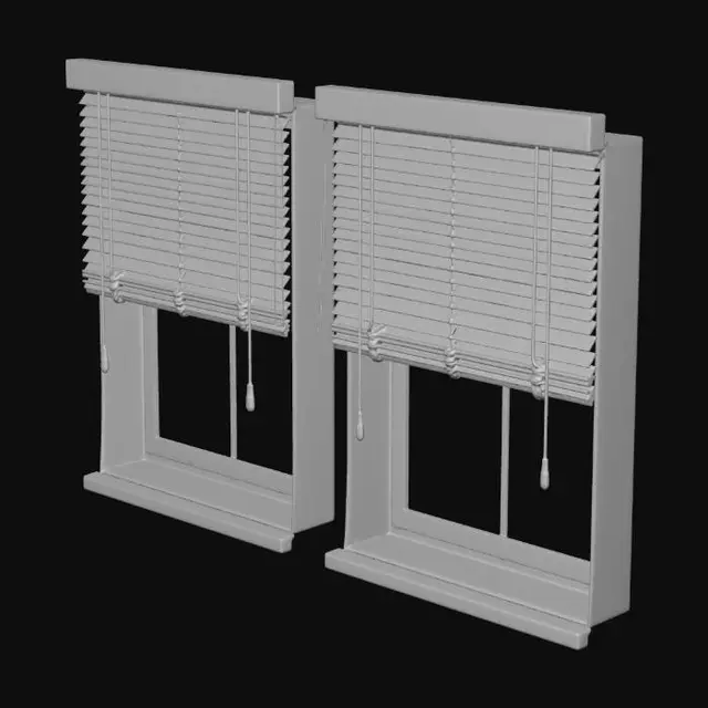 3D model for Twin Windows with Wooden Blinds