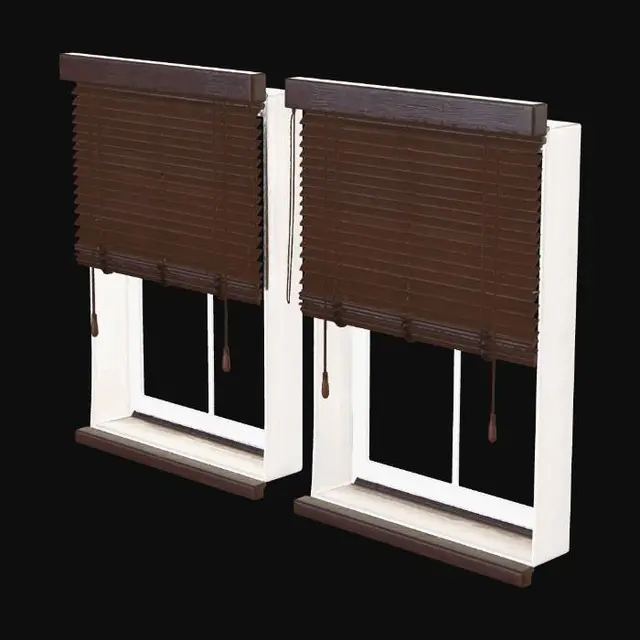 3D model for Twin Windows with Wooden Blinds