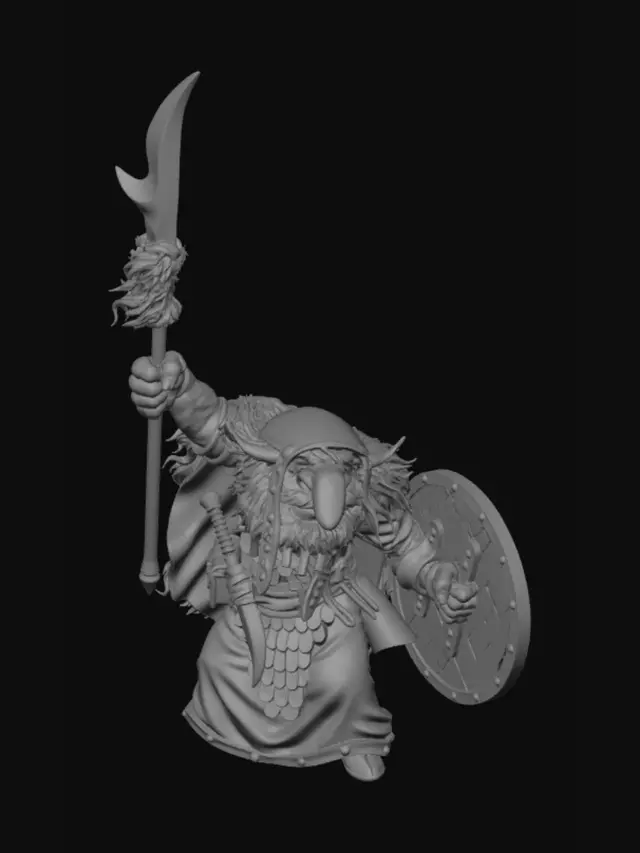 3D model for Dwarven Berserker with Spear and Shield