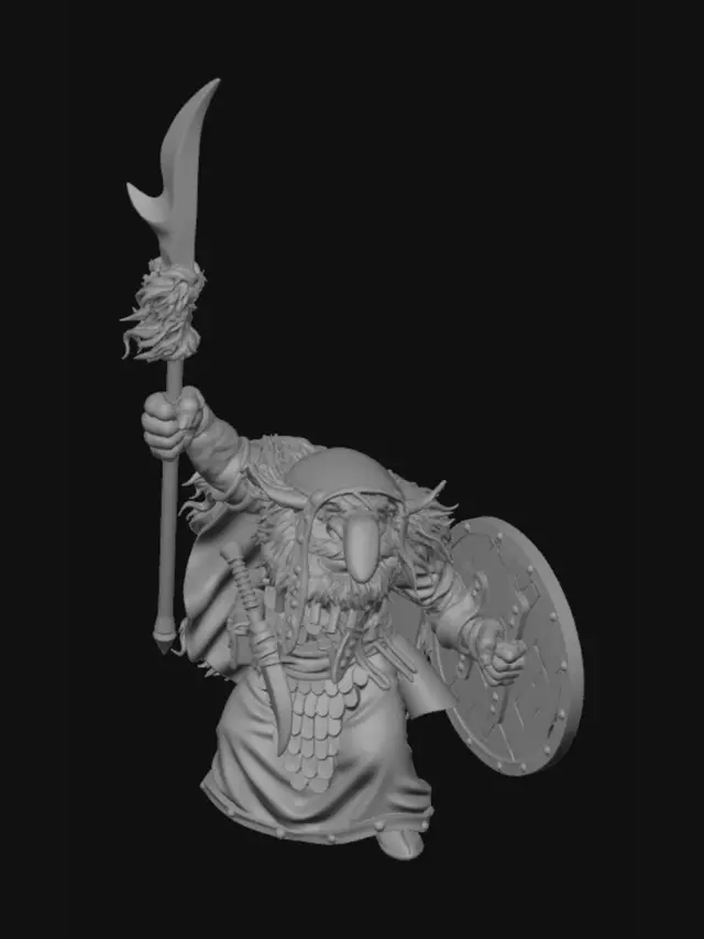 3D model for Dwarven Berserker with Spear and Shield