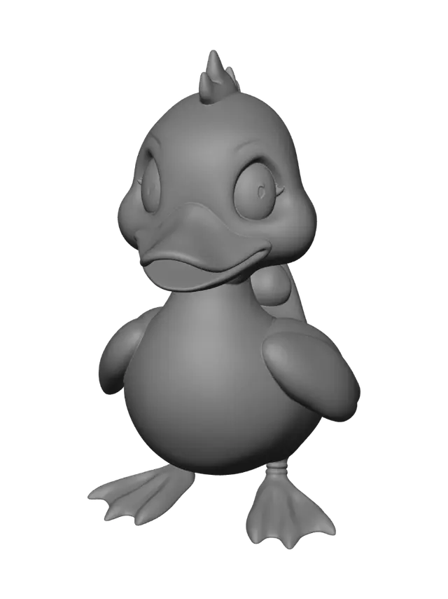 3D model for Original cute low-poly wind-up toy duck enemy for a Roblox tower defense game. Chunky yellow plastic duck body, large orange beak, small orange feet, round black toy eyes, visible silver wind-up key on its back. Simple toy-like shape, clear silhouette from a top-down camera, friendly and slightly mischievous. No arms, clothing, realistic feathers, weapon, background, text, logo, or copyrighted character resemblance. Centered neutral standing pose. Game-ready optimized mesh, maximum 800 triangles, one 512x512 texture, suitable for a simple waddle animation.