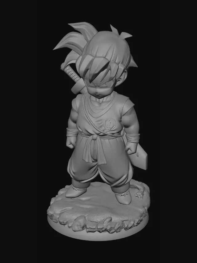 3D model for Goku Chibi Figure on a Rocky Base