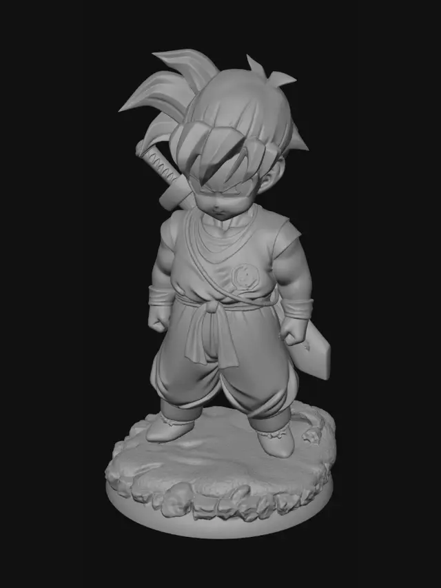 3D model for Goku Chibi Figure on a Rocky Base