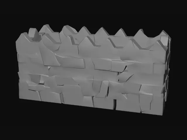 3D model for Stylized defensive wall of three interlocking slabs made of electric plasma, jagged yellow and blue lightning patterns, low poly, 0.5m, flat base, centered origin, Roblox asset.