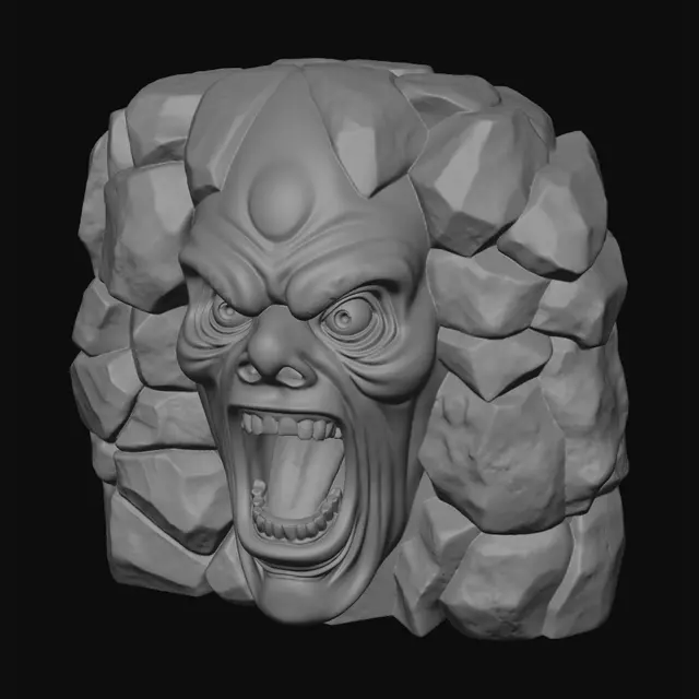 3D model for stone wall with a screaming face