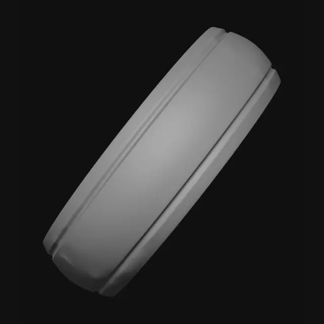 3D model for Minimal premium smart ring, smooth continuous rounded band with a gently domed outer surface, slightly flattened inner band, three tiny subtle recessed sensor dots on the inner surface, one hairline-thin engraved groove running around the outer circumference near one edge, brushed titanium metal, soft satin finish, no gemstones, no engravings, no logos, no text, no stones, seamless unibody construction, product-design quality, studio clean topology, photorealistic PBR materials.