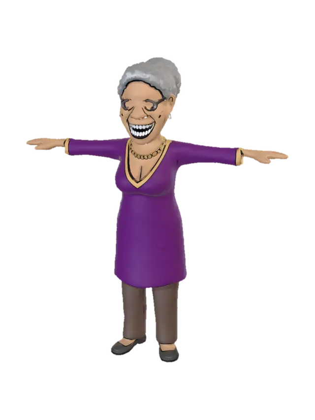 Joyful Grandma in Purple 3D model, vytvořený pomocí AI