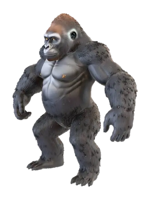 A massive full-grown silverback gorilla in a neutral T-pose, standing upright on… 3D model, vytvořený pomocí AI