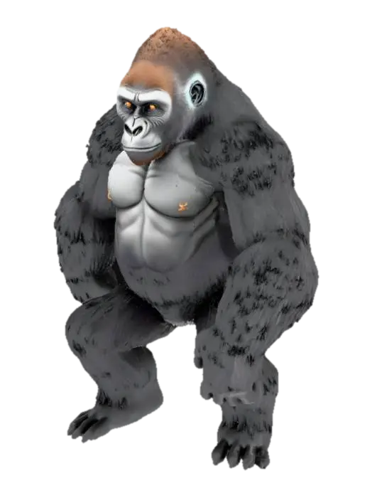 A massive full-grown silverback gorilla in a neutral T-pose, standing upright on… 3D model, vytvořený pomocí AI
