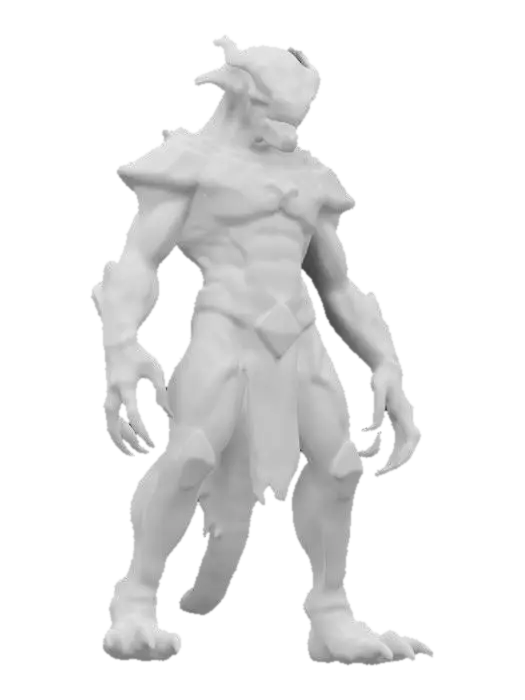 3D model for Create a detailed, badass alien enemy NPC in a T-pose for an FPS game, inspired by Star Trek, Metal Gear, Halo, Metroid Prime, Star Wars, comic books and manga. Include intricate textures, vivid colors, and unique design features.