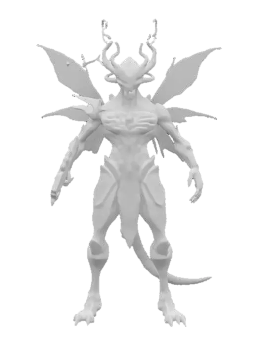 3D model for Create a detailed, badass alien enemy NPC in a T-pose for an FPS game, inspired by Star Trek, Metal Gear, Halo, Metroid Prime, Star Wars, comic books and manga. Include intricate textures, vivid colors, and unique design features.