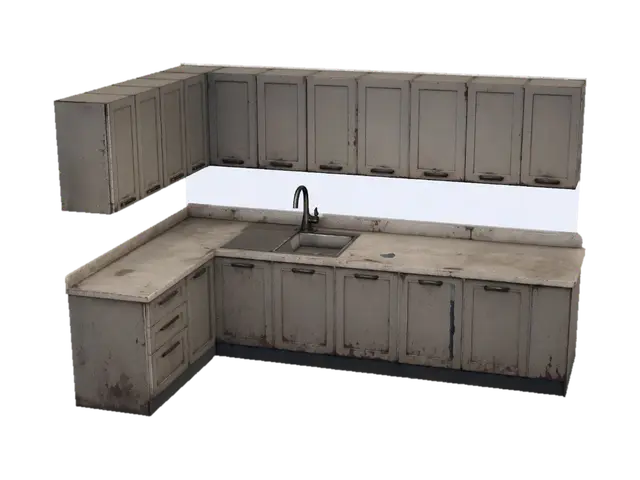 Weathered Kitchen Cabinets - Aging 3D model, vytvořený pomocí AI