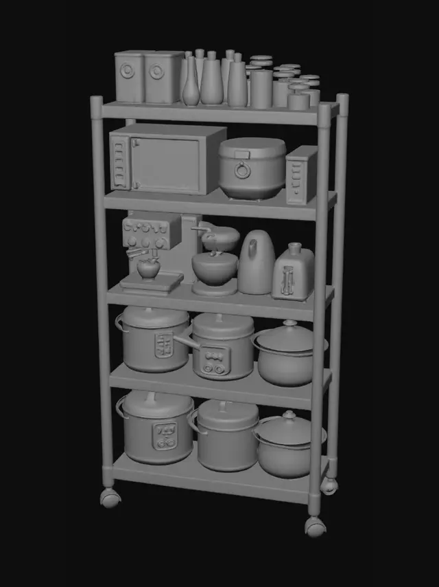 3D model for Vintage Kitchenware on a Steel Shelving Unit