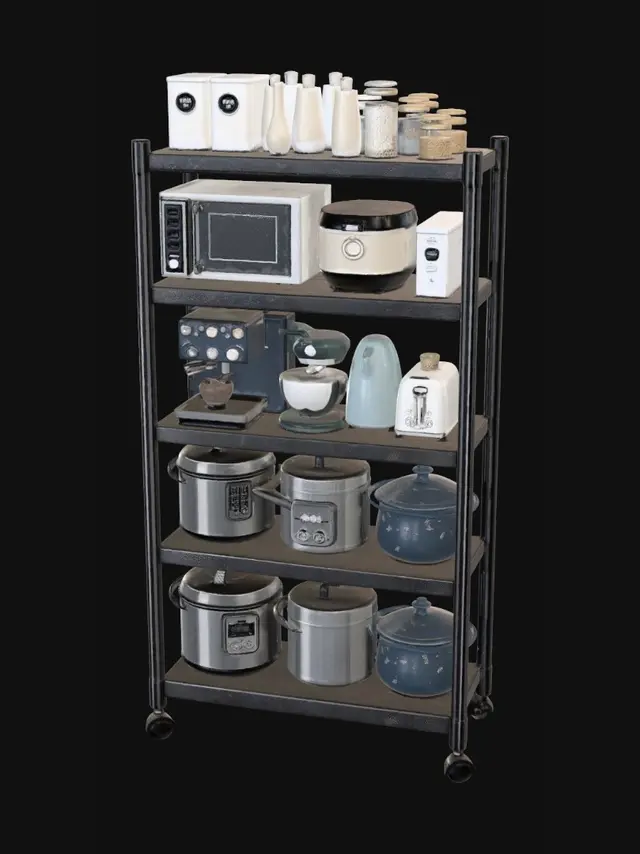3D model for Vintage Kitchenware on a Steel Shelving Unit