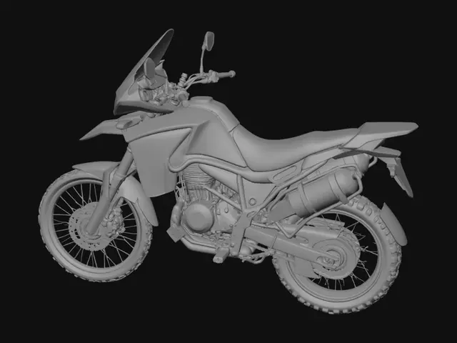 3D model for watertight mesh, manifold geometry, thickened fragile parts, reinforced spokes and handlebars, printable orientation, no unsupported floating elements, durable miniature construction. Single-piece model whenever possible.

Style: realistic scale model, collector miniature, adventure motorcycle.

Features: CRF1000L Africa Twin, rally design, dual headlights, spoke wheels, engine details, adventure equipment.

Quality: ultra-detailed sculpt, high-poly model, miniature display quality, optimized for resin printing, sharp mechanical details.