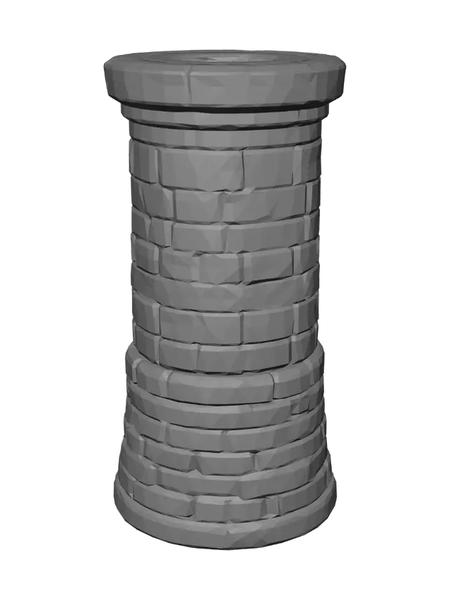 3D model for Create a tall, stylized stone well inspired by the Pokémon game universe as a single 3D printable object. The well is a simple hollow cylinder with continuous solid stone walls, open only at the top and bottom. Built from clean rectangular stone blocks of uniform size stacked in neat horizontal rows. Thick walls with a wide flat stone rim. Smooth, slightly rounded edges and simple engraved joints. Minimal surface detail, colorful game-style proportions, inspired by Pokémon HeartGold and SoulSilver environments. No side openings, no arches, no windows, no holes in the walls, no wood, roof, rope, bucket, decorations, moss, terrain, water, or plants. Single watertight manifold mesh with clean topology and a flat bottom, optimized for FDM printing with a 0.4 mm nozzle.