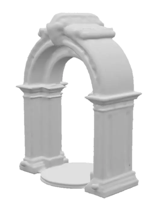 3D model for Магический портал в форме изящной арки, вырезанной из гладкого, темно-серого обсидиана, отполированного до зеркального блеска. Его поверхность на ощупь холодная и безупречно гладкая, а вдоль изгибов выгравированы тонкие, светящиеся синеватым светом руны, создающие ощущение едва уловимой вибрации. Внутри арки пульсирует бездонный вихрь чистой энергии, переливающейся от глубокого индиго до яркого бирюзового, излучающий легкое, почти неощутимое тепло.