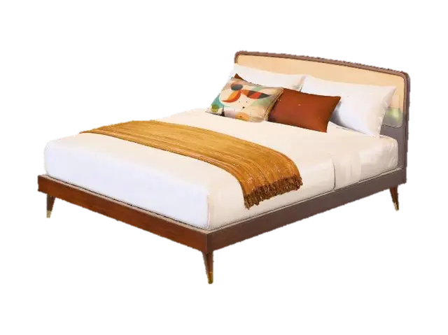 Mid-Century Modern Bed with Orbits of Color Pillow 3D model, vytvořený pomocí AI