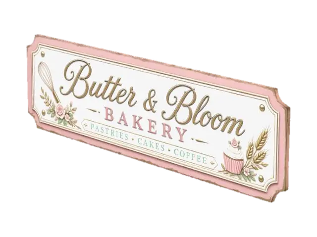 Butter & Bloom Bakery Sign - Marketing 3D model, vytvořený pomocí AI