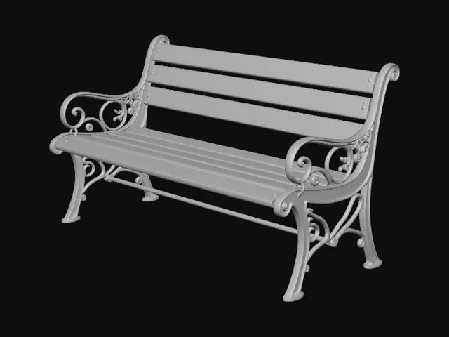 3D model for Ornate Iron and Wood Park Bench