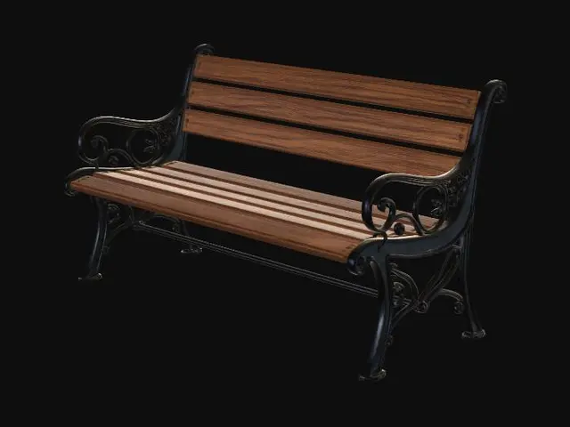 3D model for Ornate Iron and Wood Park Bench