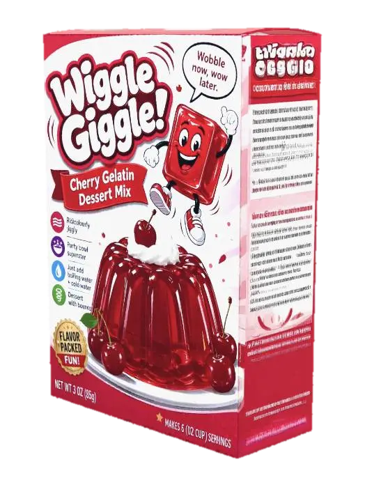 Wiggle Jiggle! Cherry Gelatin Dessert Mix - Desserts 3D model, vytvořený pomocí AI
