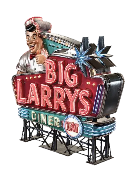 Big Larry's Diner - Restaurant 3D model, vytvořený pomocí AI