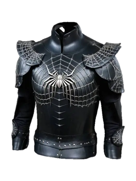 Fantasy chest armor from black leather with spiderweb decorations 3D model, vytvořený pomocí AI