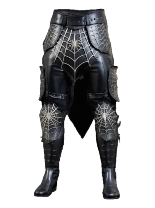 Fantasy lower body armor for male from black leather with high boots, spiderweb… 3D model, vytvořený pomocí AI