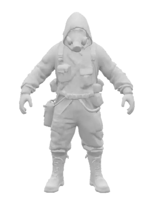 3D model for A post-apocalyptic survivor in a makeshift isolation suit, standing in t-pose 