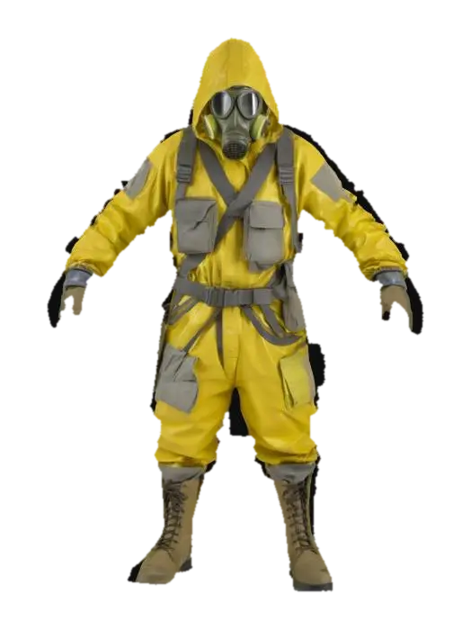 3D model for A post-apocalyptic survivor in a makeshift isolation suit, standing in t-pose 