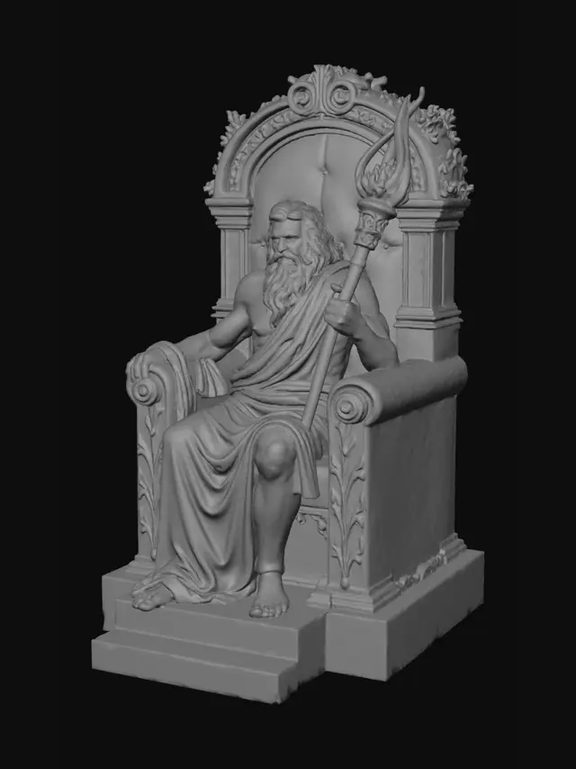 3D model for mythology god sitting in oversized throne