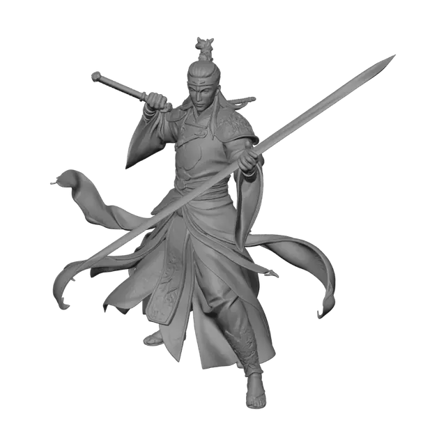 3D model for Male cultivator warrior, ancient Chinese wuxia style, 
wearing golden ornate hanfu armor with jade embroidery, 
long flowing robes, holding a glowing celestial sword, 
T-pose, game character, PBR texture, high detail