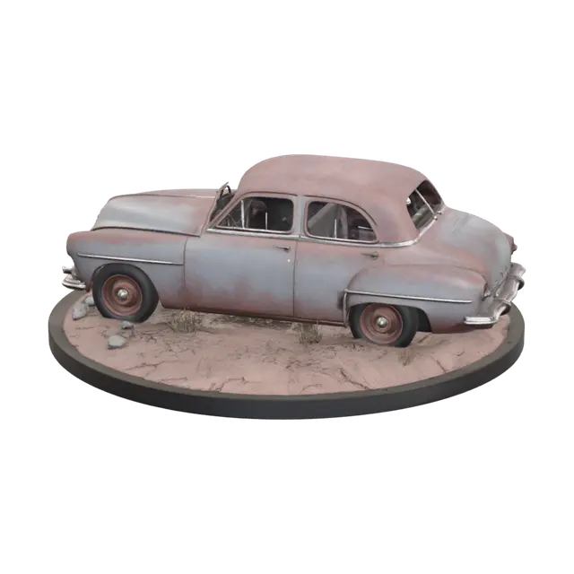 Low-Poly Rusty Car 3D model, vytvořený pomocí AI