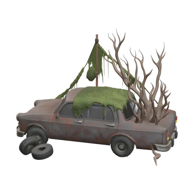 Ornate Rusty Car 3D model, vytvořený pomocí AI