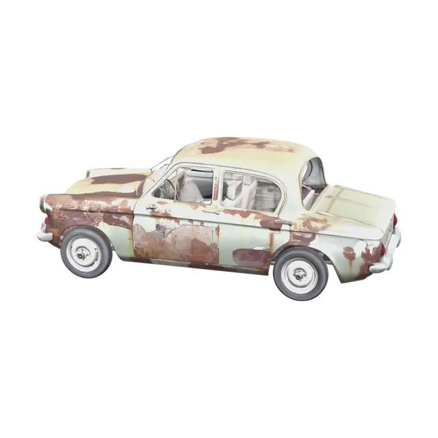 Rusty Car 3D model, vytvořený pomocí AI