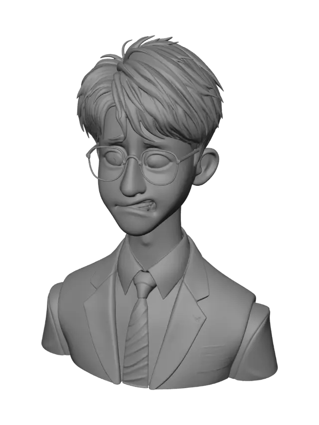 3D model for Anxious Student in Glasses