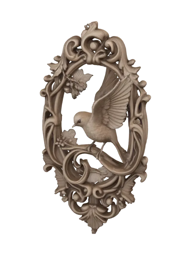 3D model for Carved Bird in an Ornate Oval Frame