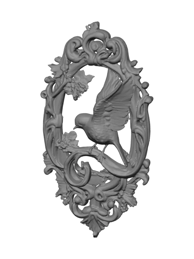 3D model for Carved Bird in an Ornate Oval Frame