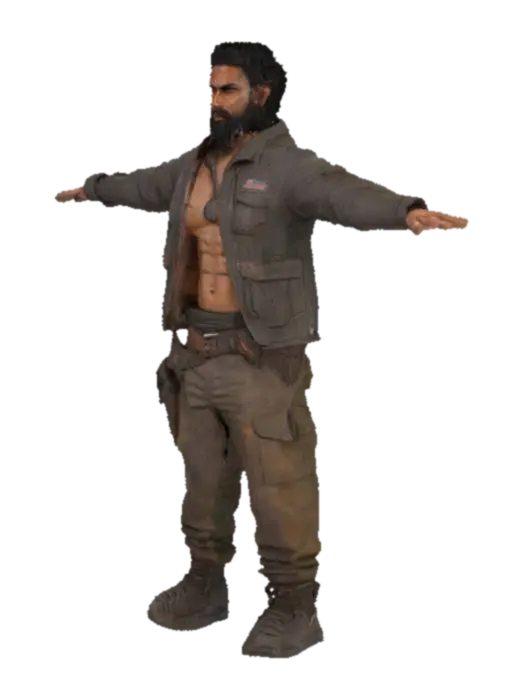 Ultra-realistic, high-poly post-apocalyptic Indian survivor in T-pose (or A-pose)… - Villen 3D model, vytvořený pomocí AI