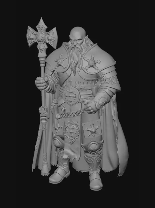 3D model for A dwarven cleric for Dungeons and dragons clad in full armor